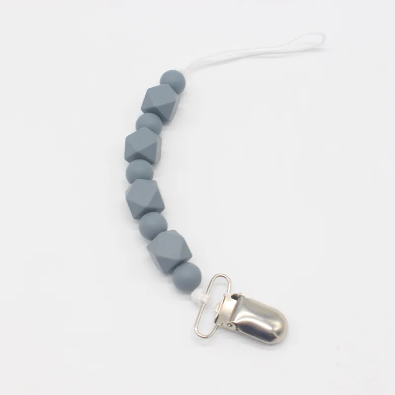 Gray Клипсы для соски BPA Free DIY пустышка цепь с силиконовыми бусинами металлический держатель для кормления младенцев прорезывание зубов игрушки пустышки зажимы - Цвет: Gray