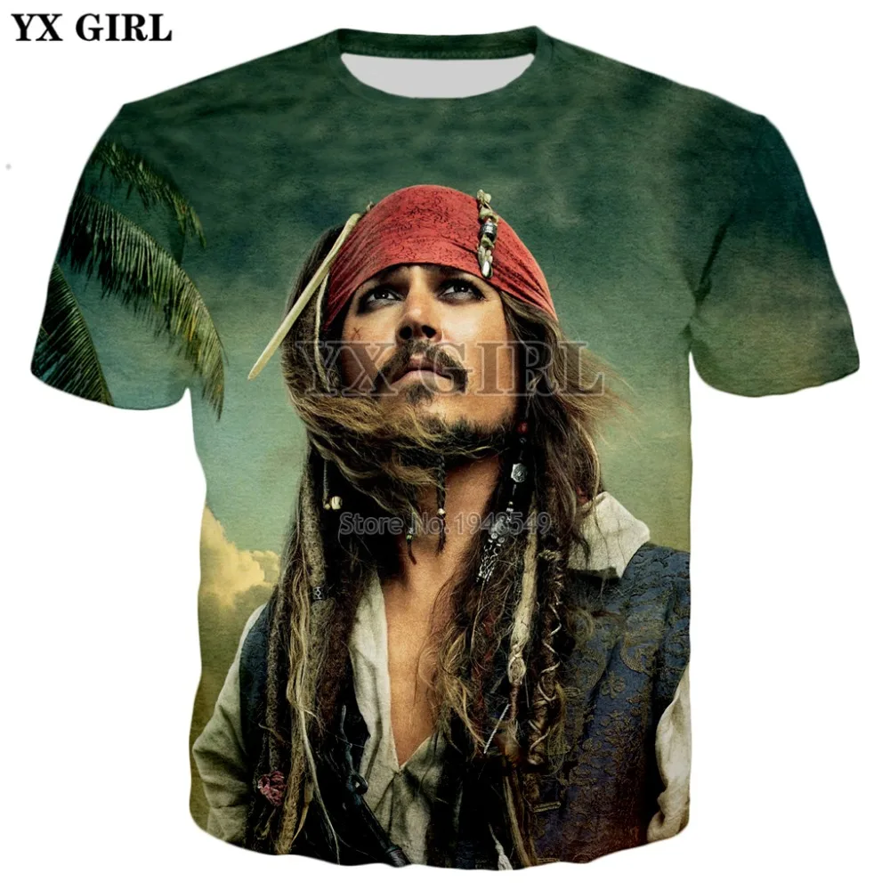 YX GIRL Jack Sparrow, футболка с 3d принтом из фильма Пираты Карибы, новинка, Мужская/женская летняя стильная повседневная футболка