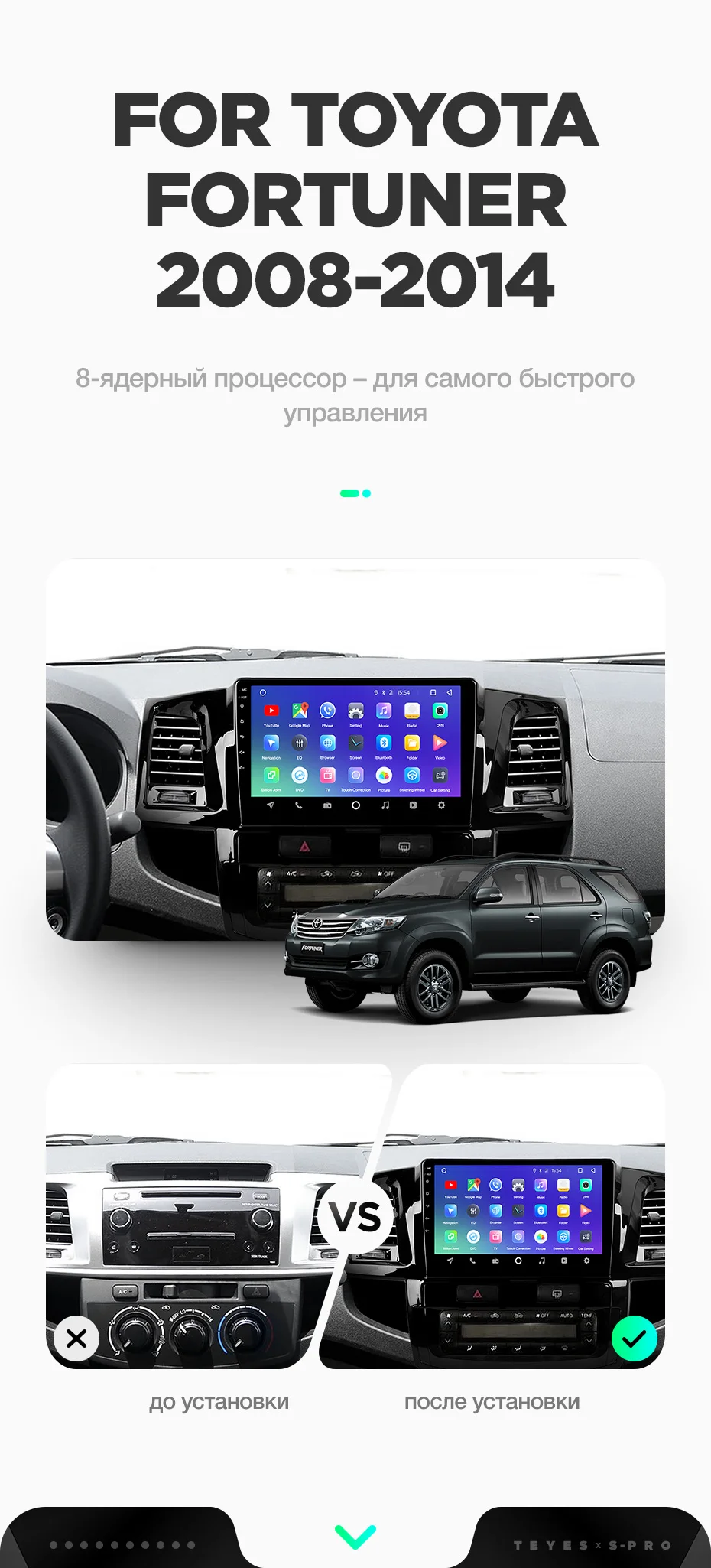 TEYES SPRO для Toyota Fortuner 2008- Автомобильный Радио Мультимедиа Видео плеер навигация gps Android 8,1 аксессуары седан без dvd 2