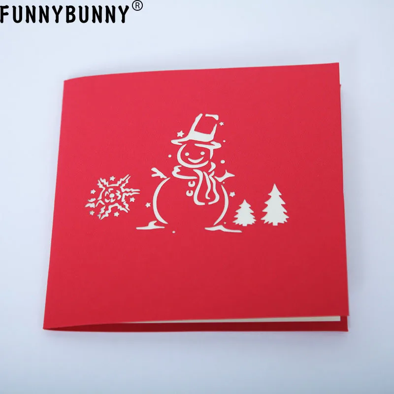 FUNNYBUNNY Handmade Hollow 3D Pop Up Snowman Tree Greeting Card Xmas Souvenir Cards Gift | Дом и сад