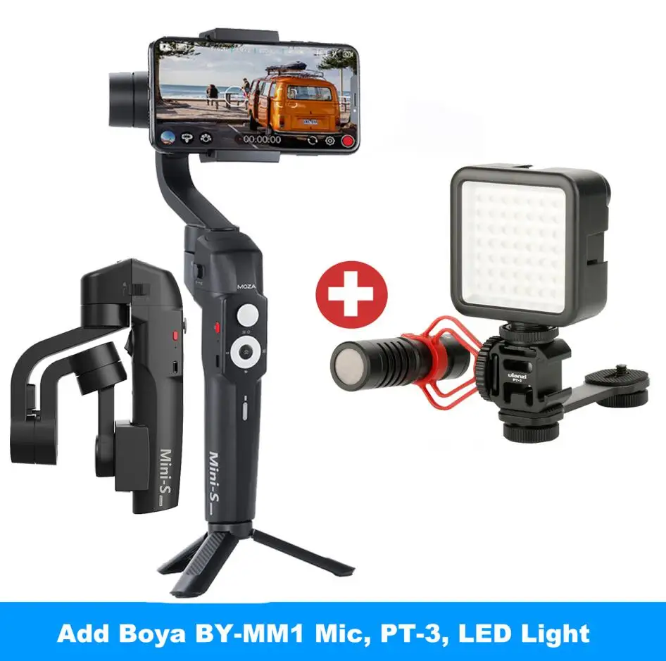 Add Mic Light PT-3 MOZA s-образный мини-складной 3-х осевой ручной шарнирный стабилизатор для камеры Gopro для IOS10.0 iPhones Andriod 8,1 смарт-телефонов Gopro 5/6/7 - Цвет: Add Mic Light PT-3