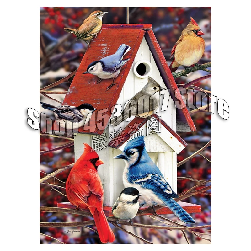 Сплошная Бриллиантовая EmbroideryBirds зимние скворечник искусство Алмазная мозаика Diy