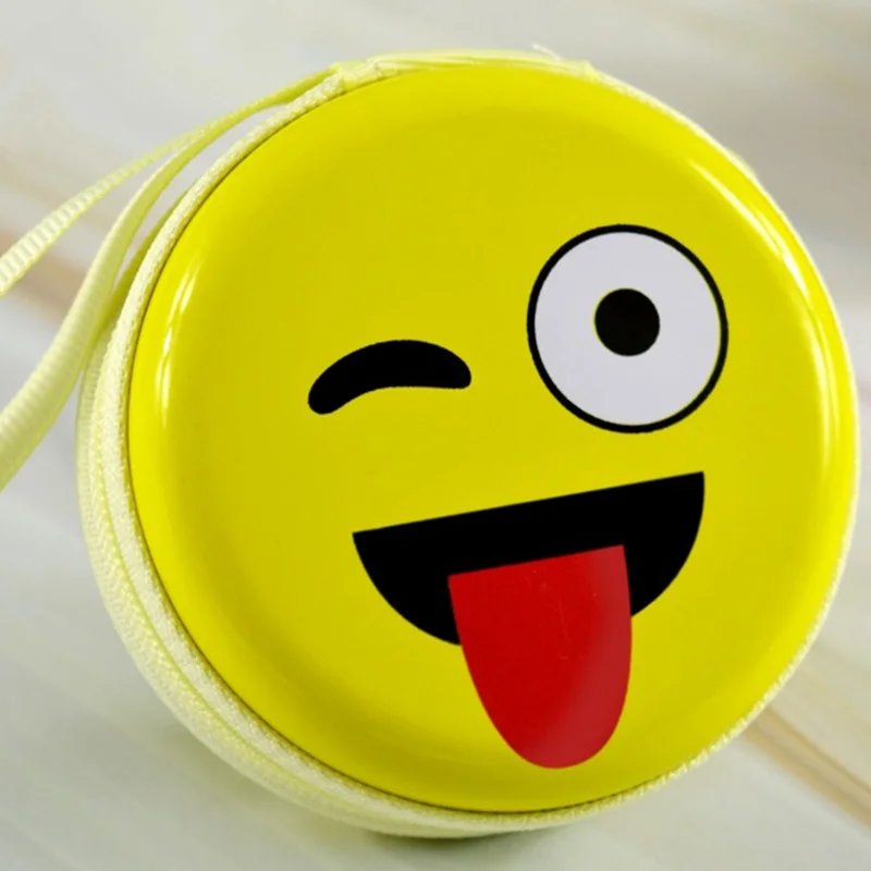 Portable Earphone Bag Cartoon Women Coin Purse Headphone Data Cable Storage Box Yellow Zipper Round Mini Case