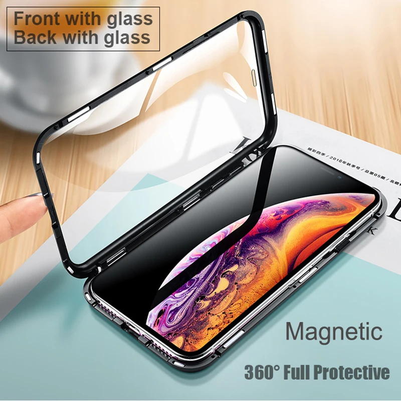 Магнитный чехол для iphone XS Max 360 дюйма передний + задний двусторонний 9H из
