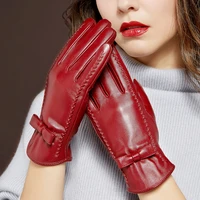 genuien leather gloves female autumn winter warm velvet lined fashion simple touchscreen womans sheepskin gloves mlz068