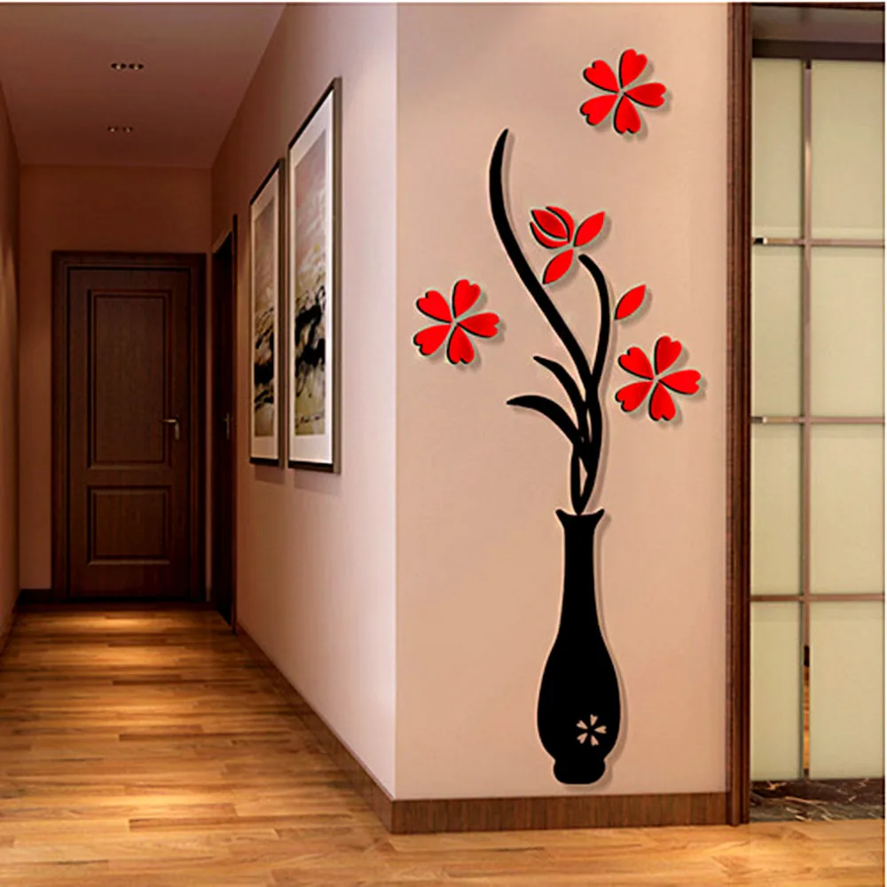 

New Vase 3D acrylic crystal three-dimensional wall stickers tv background wall entranceway hallway home decoration Drop ship