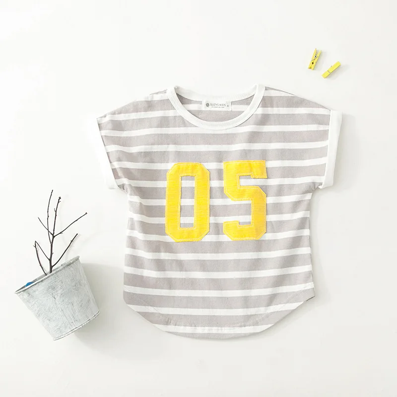 

Детская Хлопковая полосатая футболка 2018 лето новый небольшой корейских детей Хлопковая одежда с вышивкой с длинными рукавами