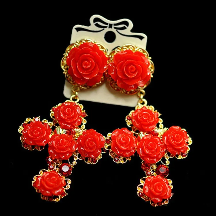 Модные брендовые ретро серьги в виде красной розы стиле большие барокко Женские