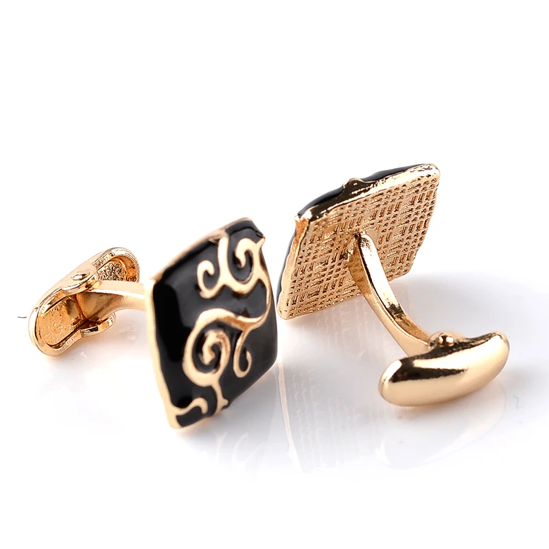 Gold Paint Plant Pattern Decorative Black Enamel Cufflinks Jewelry Mens Chrismas Gift Business Cuff Links For Gentlemen | Украшения и