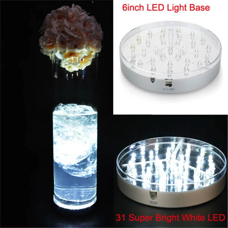 10pieces/lot  Light Base, 6inch Diameter, 31 White Color LEDs, Battery Operated ,Silver Base Mirror Center LED Under Vase Light