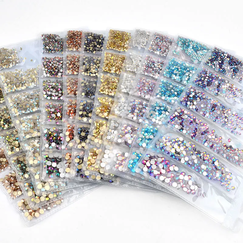

1300Pcs/Pack Round 1.5-3.8mm Flatback Crystals Non Hotfix 16 Colors Flat Back Rhinestones Flatback Gems for 3D Design Nails Art