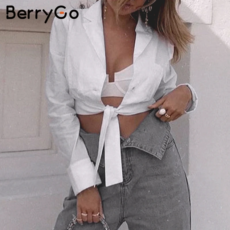 BerryGo сексуальная белая женская блузка рубашка с длинным рукавом на шнуровке