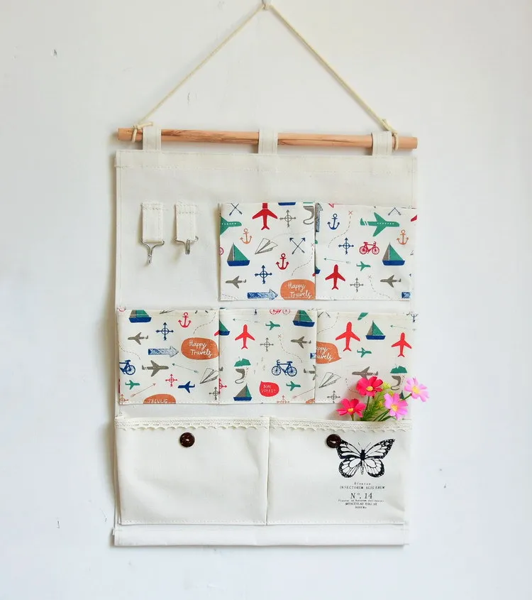 

Linen Cotton 7 Pockets Wall Door Closet Hanging Storage Bag Organizer Bedroom Toiletry Hook Cloth Pouch Office Magazine Wardrobe