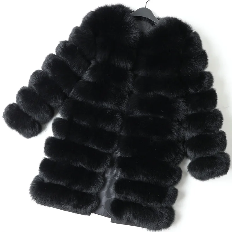 long coat-1 Maomoackong2019 модная новая стильная куртка с натуральным лисьим мехом, Тонкая зимняя женская куртка с круглым вырезом и натуральным мехом, кожаная жилетка для девочек - Цвет: long coat-1