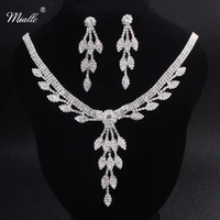 miallo full austrian crystal bridal jewelry sets silver color leaves metal alloy necklace earrings women wedding jewelry sets