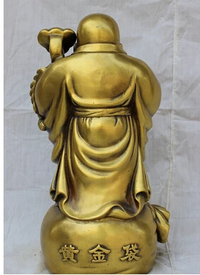 Copper Brass CHINESE crafts decor Asian voge joya S5494 14 &quot de bronce chino feliz riendo buda Maitreya On Money Bag estatua | Дом и сад