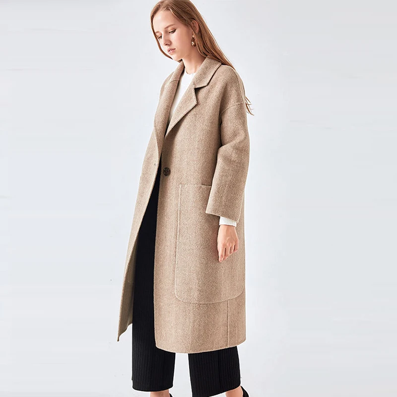 

Women Thick Double Side Cashmere Coats Winter Long Single Breasted Woolen Outwears Female Loose Casual Woolen Jacket LJ2016