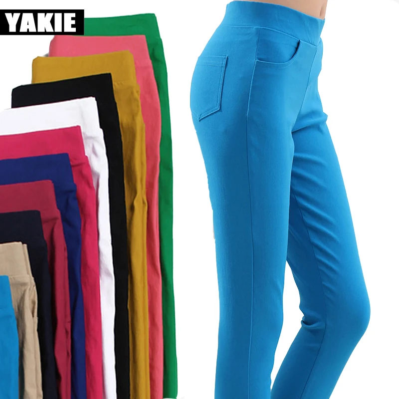 Милые яркие цвета 12 цветов высокая эластичная талия женские брюки-карандаш Капри