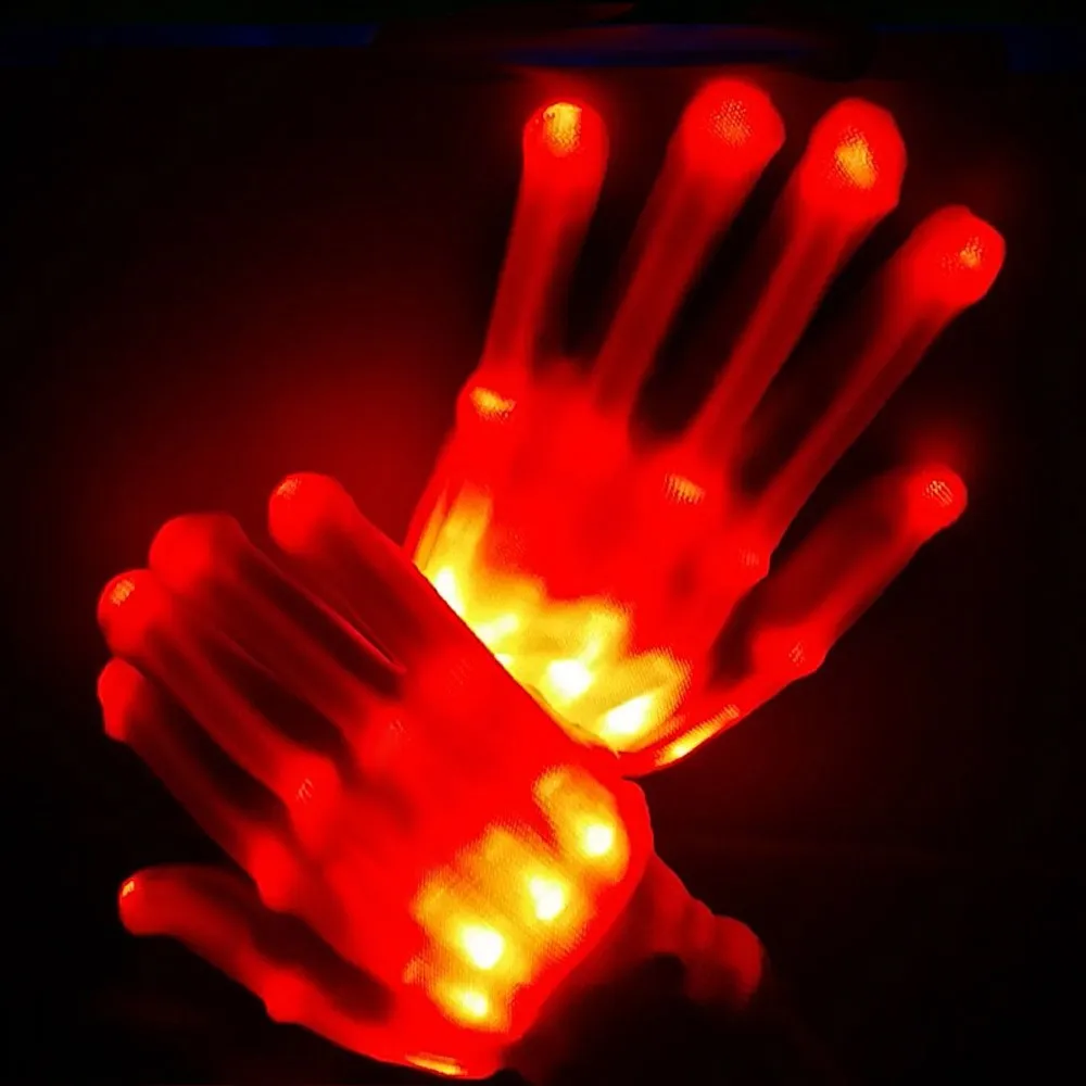 Пара цветные светодиодные перчатки Rave Light Finger Lighting мигающие унисекс скелетная