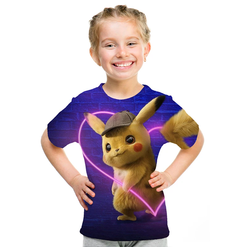 Детская футболка с 3D принтом Pokemon Detective Pikachu модная летняя короткими рукавами топы