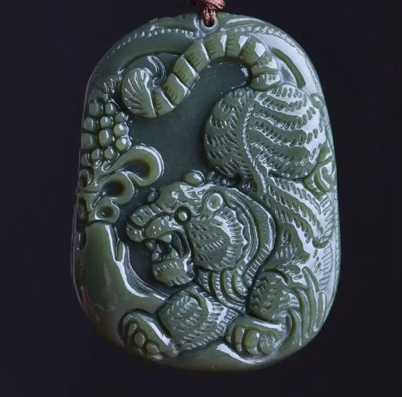 Натуральный нефритовый кулон hetian QINGYU Зодиак тигр вниз по гору - Цвет камня: 5x3.5cm