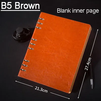 B5 Brown Записная книжка в форме листа A6A5B5A4 чистая белая бумага простой бизнес-блокнот Пользовательский логотип искусственная кожа надпись подарок - Цвет: B5 Brown