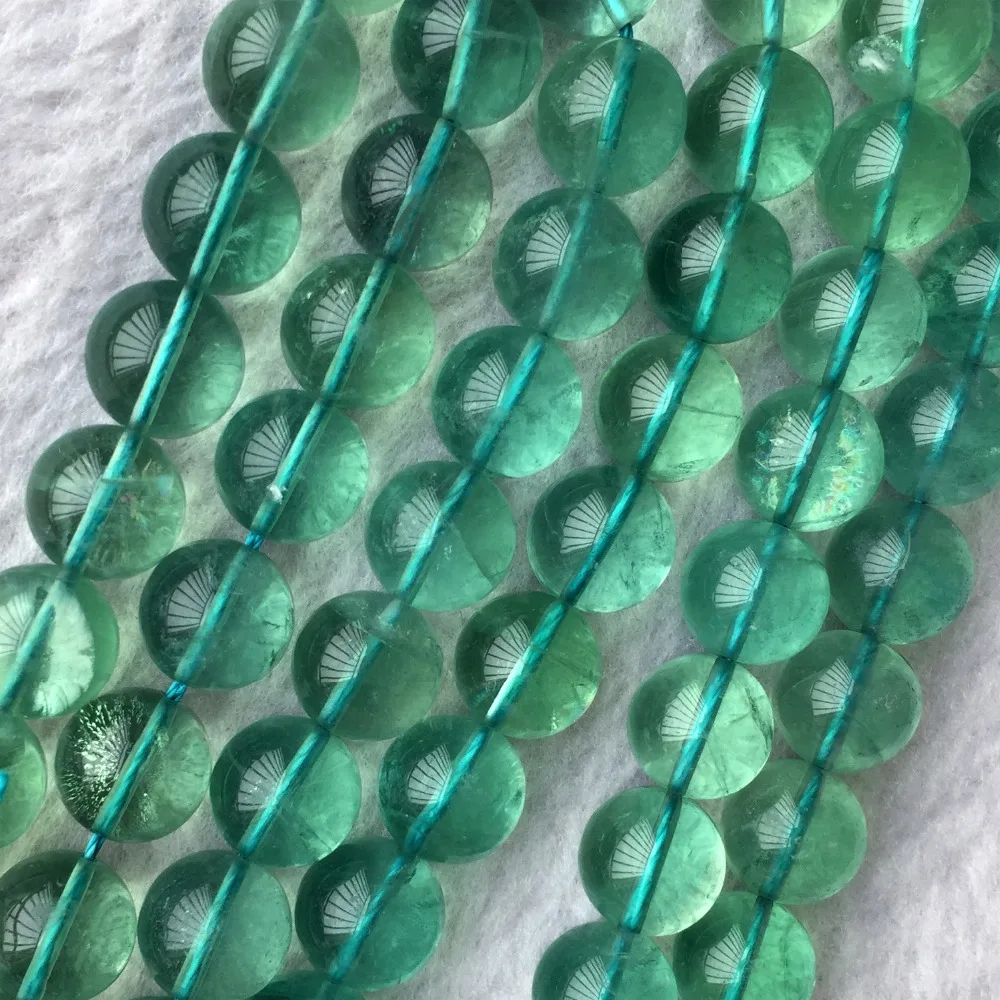 Veemake-Cuentas redondas de cristal para fabricación de joyas, piedras semipreciosas naturales de fluorita, azul y verde claro, para pulseras y collares