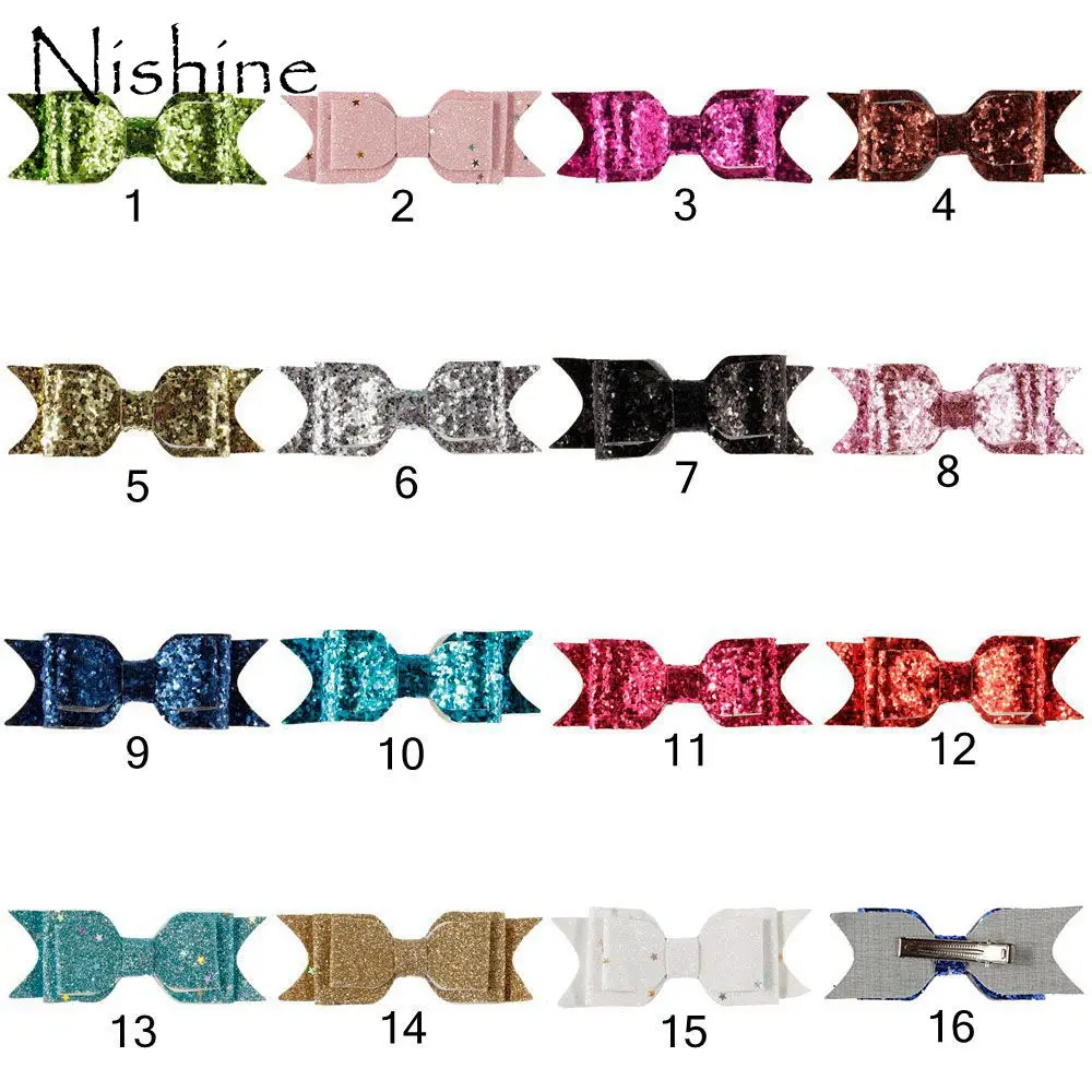 

NISHINE 2" Embroidery Sequin Bows With Clips Knot Applique Sequin Bows Clips Boutique Hairpins Hair Accessories