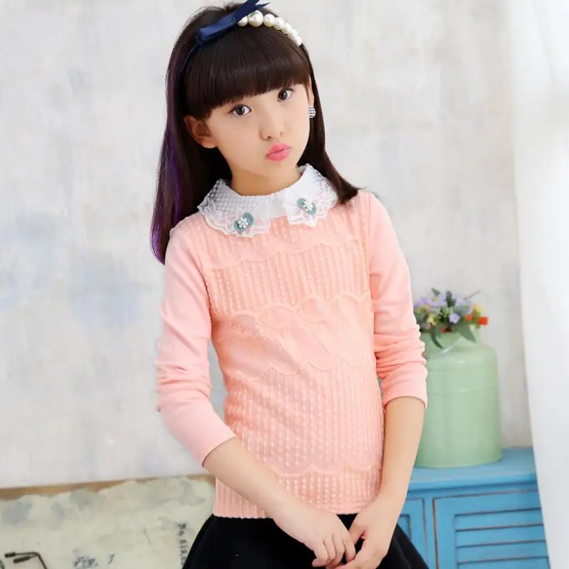 pink 4 kids shirts Г. Блузка для девочек, рубашки школьная форма для девочек-подростков, Одежда Блузки для девочек топы для детей, хлопковая кружевная рубашка с длинными рукавами для детей - Цвет: pink 4 kids shirts