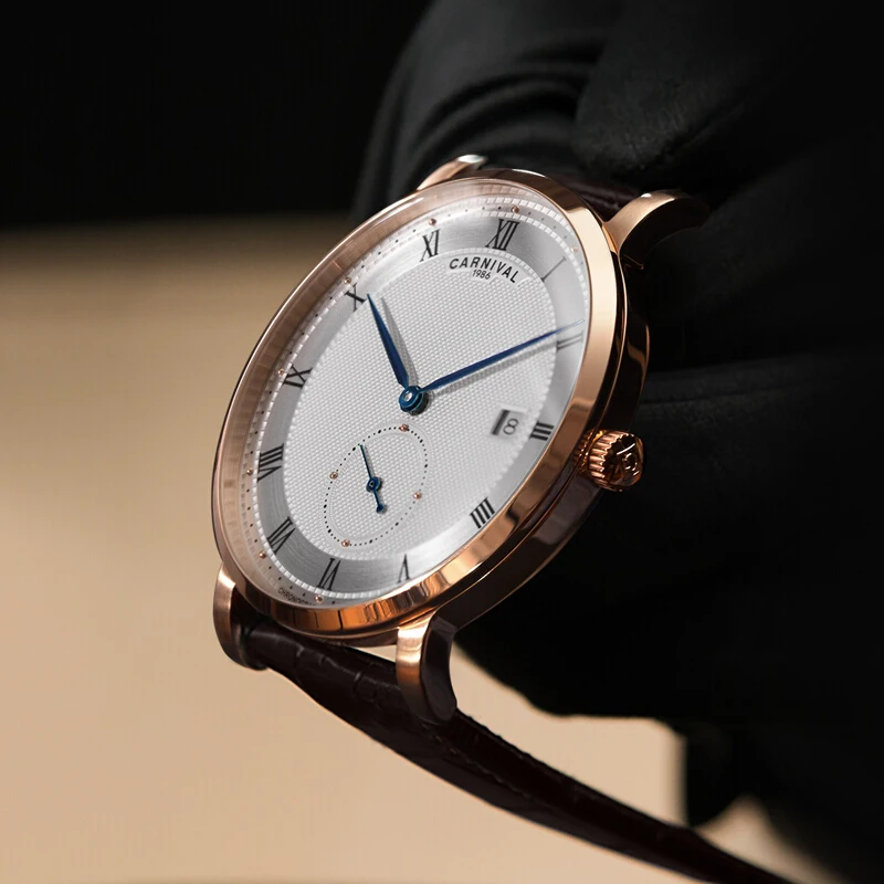 Carnival Automatic Watch for Men Switzerland luxury brand Reloj Hombre Leather Strap Mechanical Waterproof Calendar Wristwatch enlarge