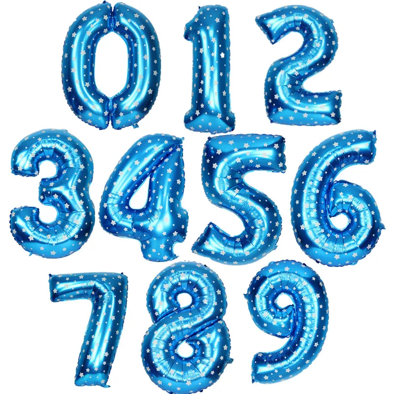 blue star printed 40 дюймов 0-9 розово-золотые шары из фольги в виде цифр Большие Гелиевые Шары с цифрами украшения для свадьбы дня рождения Baby Shower вечерние поставки - Цвет: blue star printed