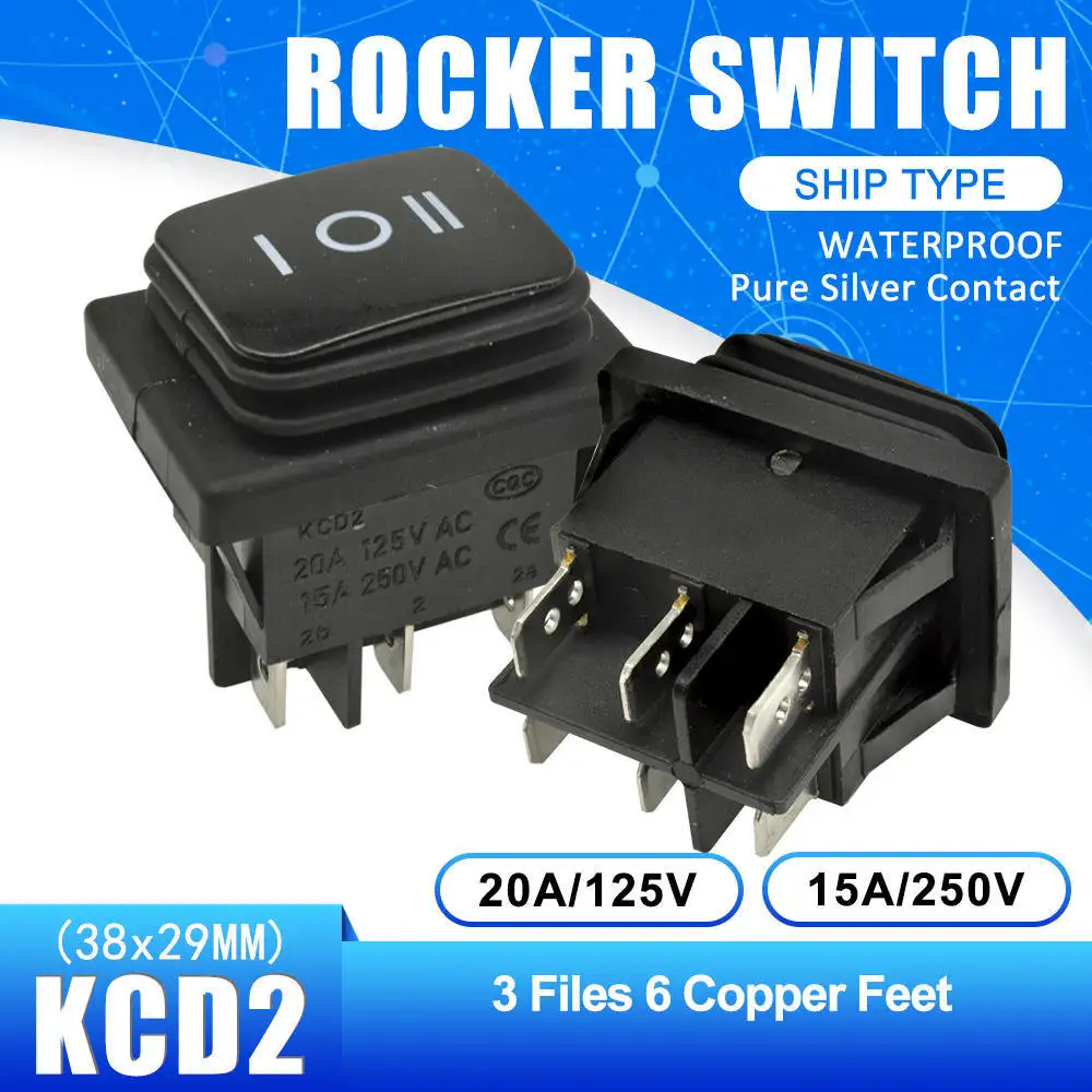 ON-OFF-ON 6 PIN KCD2 водонепроницаемый кулисный переключатель ВКЛ-ВЫКЛ-ВКЛ 4PIN 6PIN Кнопка лодка-образный водонепроницаемые переключатели со светом 15а 250 В - Цвет: ON-OFF-ON 6 PIN
