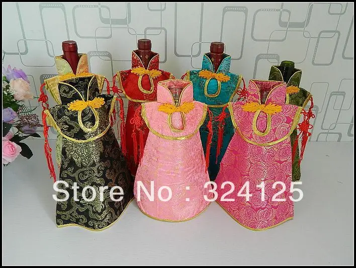 Free shipping wholesale 10pieces Chinese Kont cheongsam wine bottle bags wedding party gift bag 7 colors in |