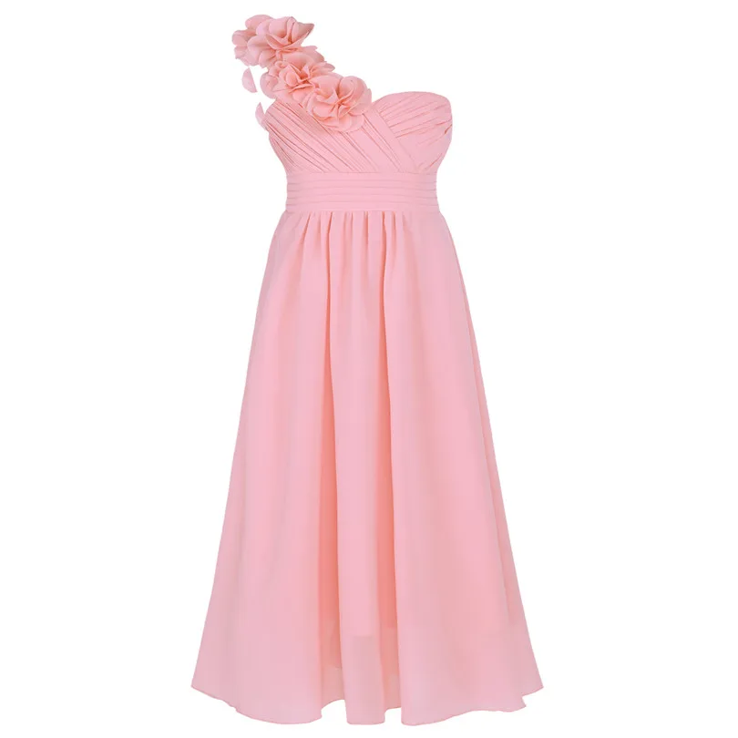 pink IEFiEL/; шифоновое платье с цветочным узором для девочек на одно плечо; праздничное платье принцессы на свадьбу; платье подружки невесты; платье для дня рождения; бальное платье - Цвет: pink