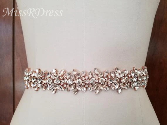 

MissRDress Wedding Belts Rose Gold Crystal Bridal Belt Rhinestones Flowers Belt Bridal Sash For Wedding Accessories Belt JK817