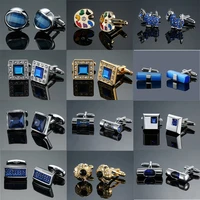 dy new high end mens jewelry luxury design level hourglass blue crystal cufflinks mens french shirt cufflinks free shipping