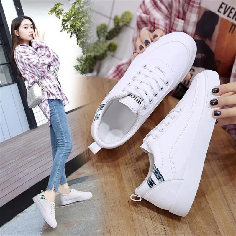 Женские кроссовки на платформе zapatillas mujer Белые Повседневные дышащие с круглым
