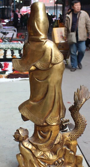22 &quotКоролевская китайская Бронзовая позолота Дракон Кван-Инь Quan Yin Guan статуя