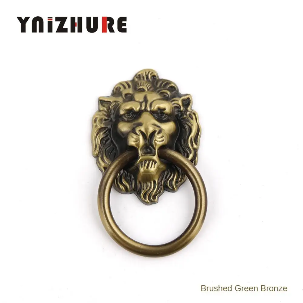 Brushed Green Bronze Ручки для антикварной мебели винтажная голова льва ручки шкафа и ручки Мебель, дверь, шкаф выдвижная ручка с кольцом - Цвет: Brushed Green Bronze