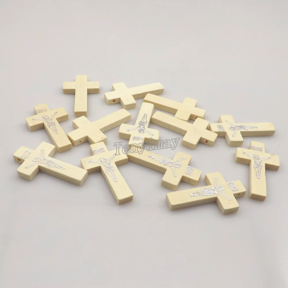 100 шт./лот резной INRI Jesus белый цвет деревянный крест подвеска для DIY 42x15x5mm|pendant