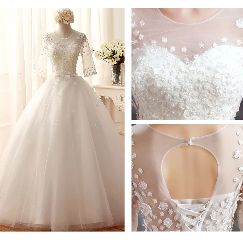 Реальное фото Vestido De Noiva Половина рукава 2018 Свадебные платья с цветочной