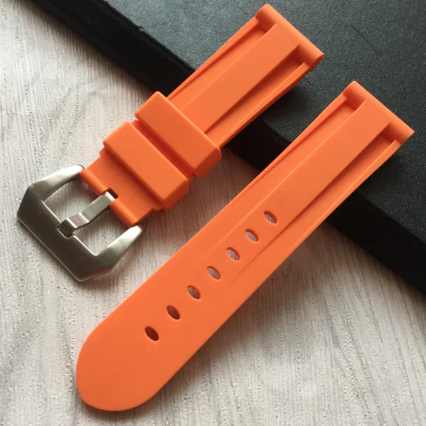 orange silver buckle Резиновый ремешок 24 мм черный синий водонепроницаемый силиконовый резиновый ремешок для часов Ремешок Для Panerai С PAM Man аксессуары инструмент - Цвет ремешка: orange silver buckle