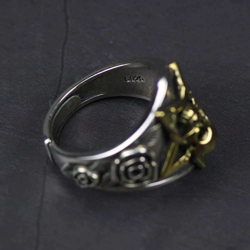 Кольцо викингов с черепом из настоящего серебра Готическая пентаграмма в стиле