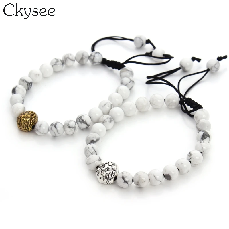 Ckysee браслет из натурального камня 8 мм с бусинами и белой головкой Howlite