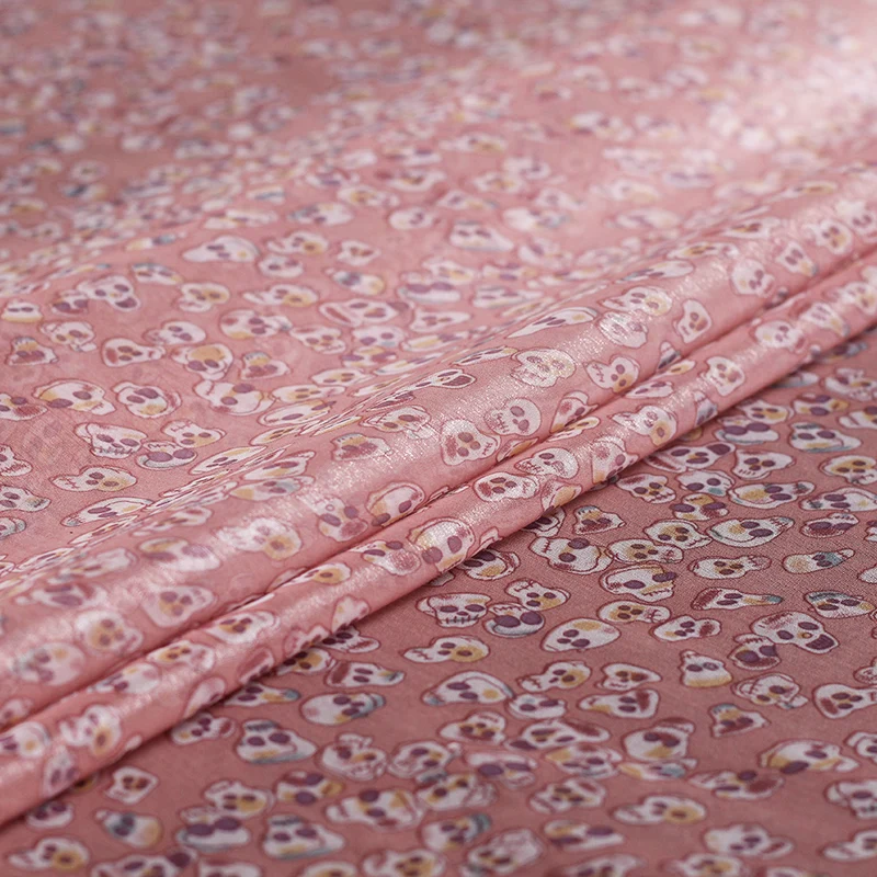 Pearlsilk 160cm Width Pink Human Skeleton Printed Chiffon 100%Polyester Materials Summer Dress DIY clothes fabrics Freeshipping