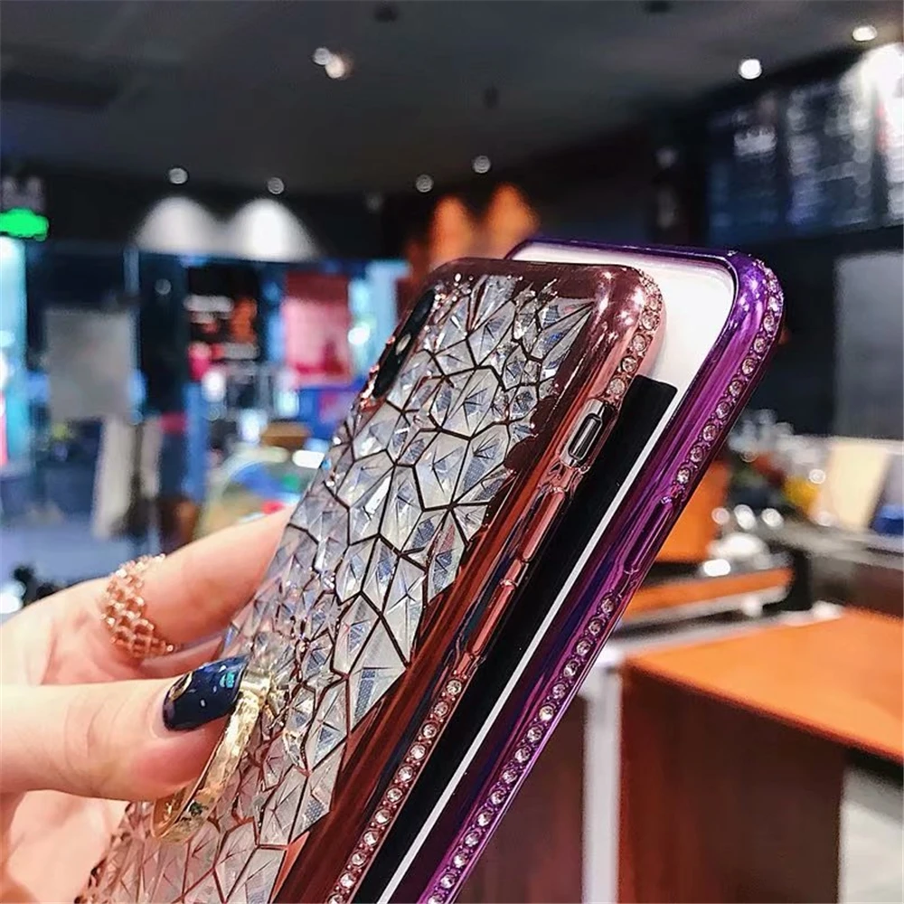 for iPhone Xs Max XR X Case Luxury 3D Soft Ring Capa 5 5S SE 6 S 8 7 Plus Silicon Glitter Rhinestone Stand Cover | Мобильные