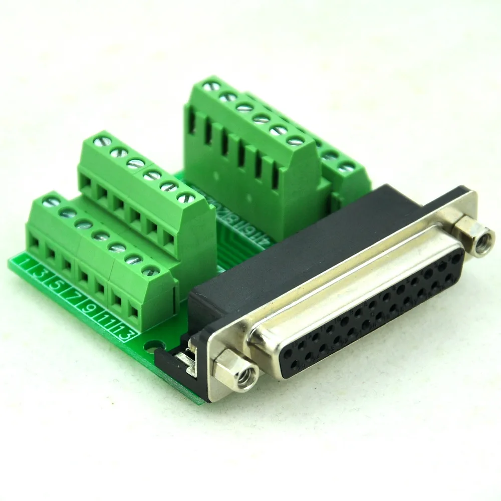 

Slim Right Angle D'SUB DB25 Female Header Breakout Board, Terminal Block DSUB Connector.