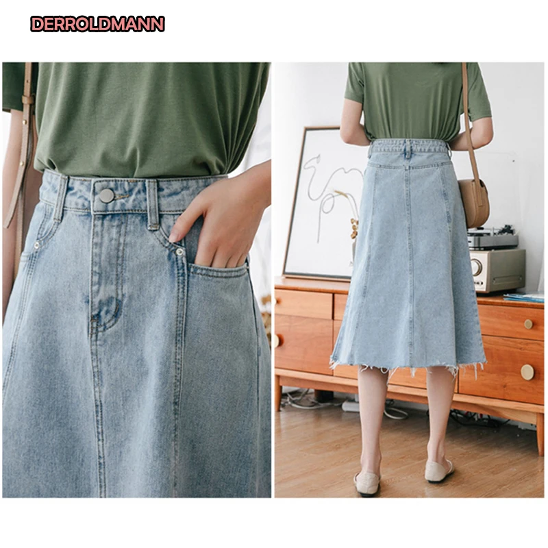 Длинная летняя женская юбка джинсы с декоративными кнопками и карманами на