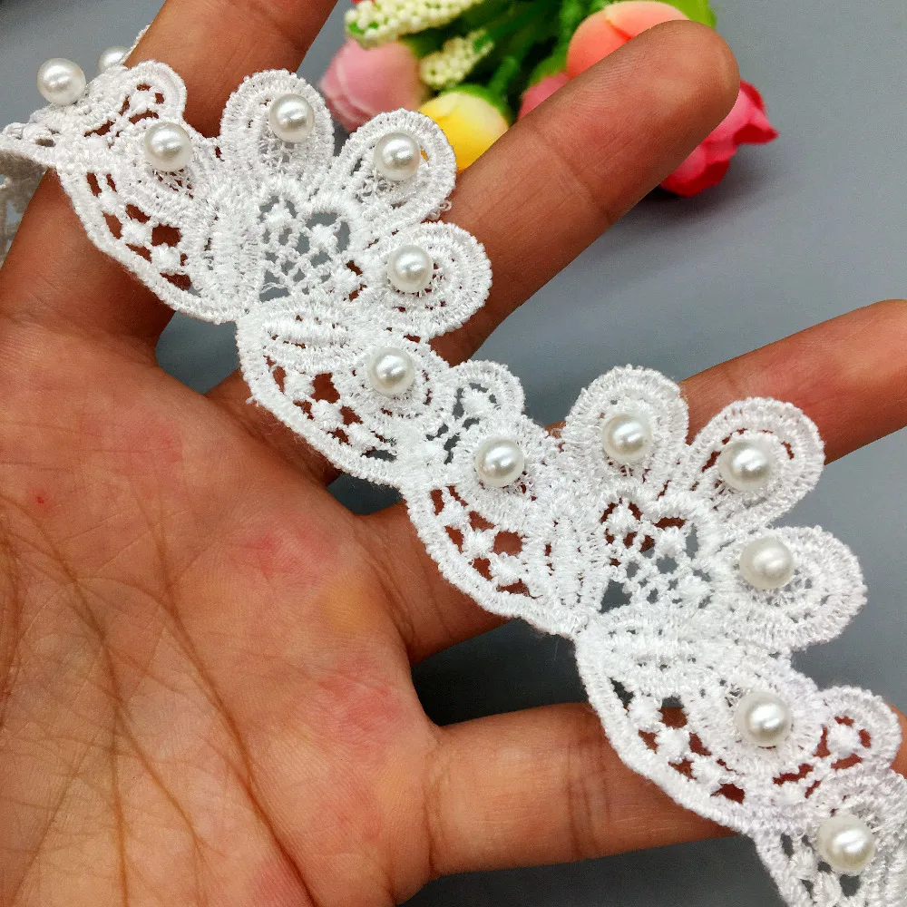 2 ярда винтажная жемчужная Цветочная вышитая кружевная отделка Лента аппликация