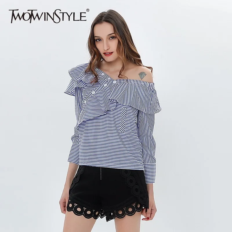 Женская блузка TWOTWINSTYLE с длинным рукавом в полоску большие размеры|sexy blouse|women shirt